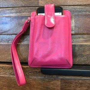 Hot Pink Fine Leather Cell Phone Wristlet